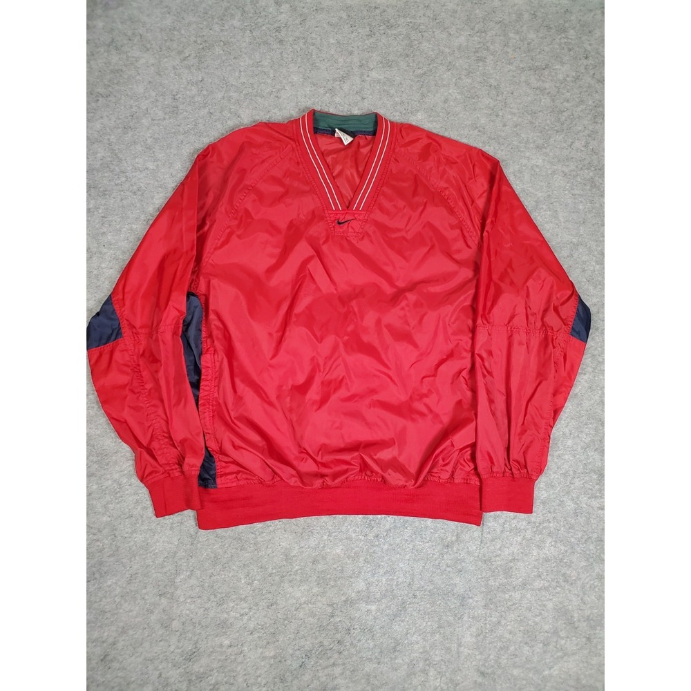 Vintage 90s Nike Center Swoosh Pullover V-Neck Windbreaker Jacket Size XL Red